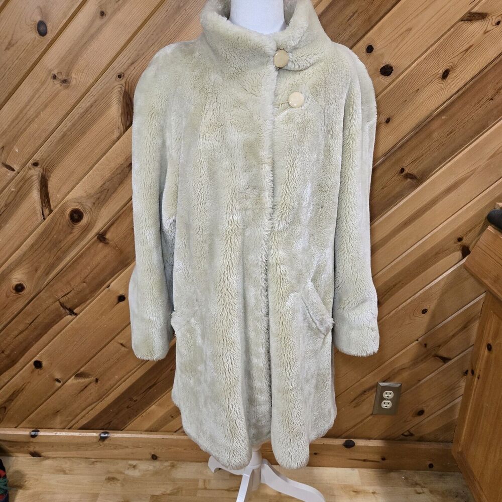 Vintage 80s Neiman Marcus Womens Faux Fur Heavy Coat Medium Glam City Cream